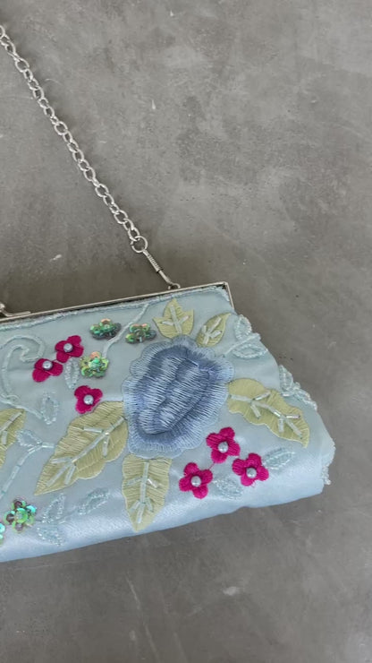 Bloom Embroidered Purse - Baby Blue