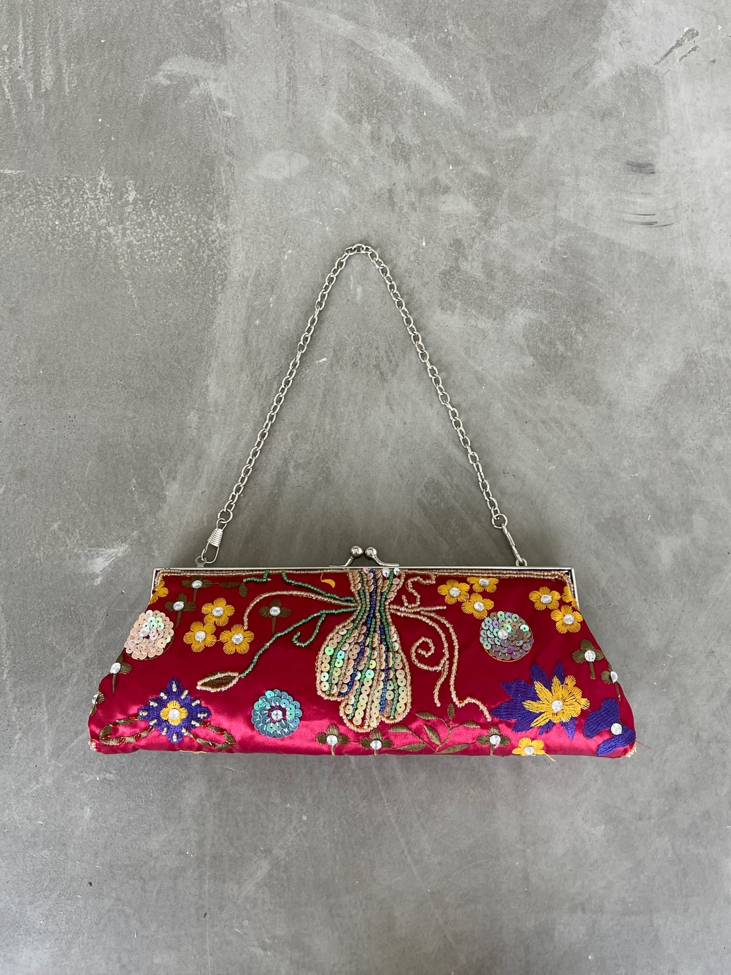 Butterfly Garden Embroidered Purse - Red