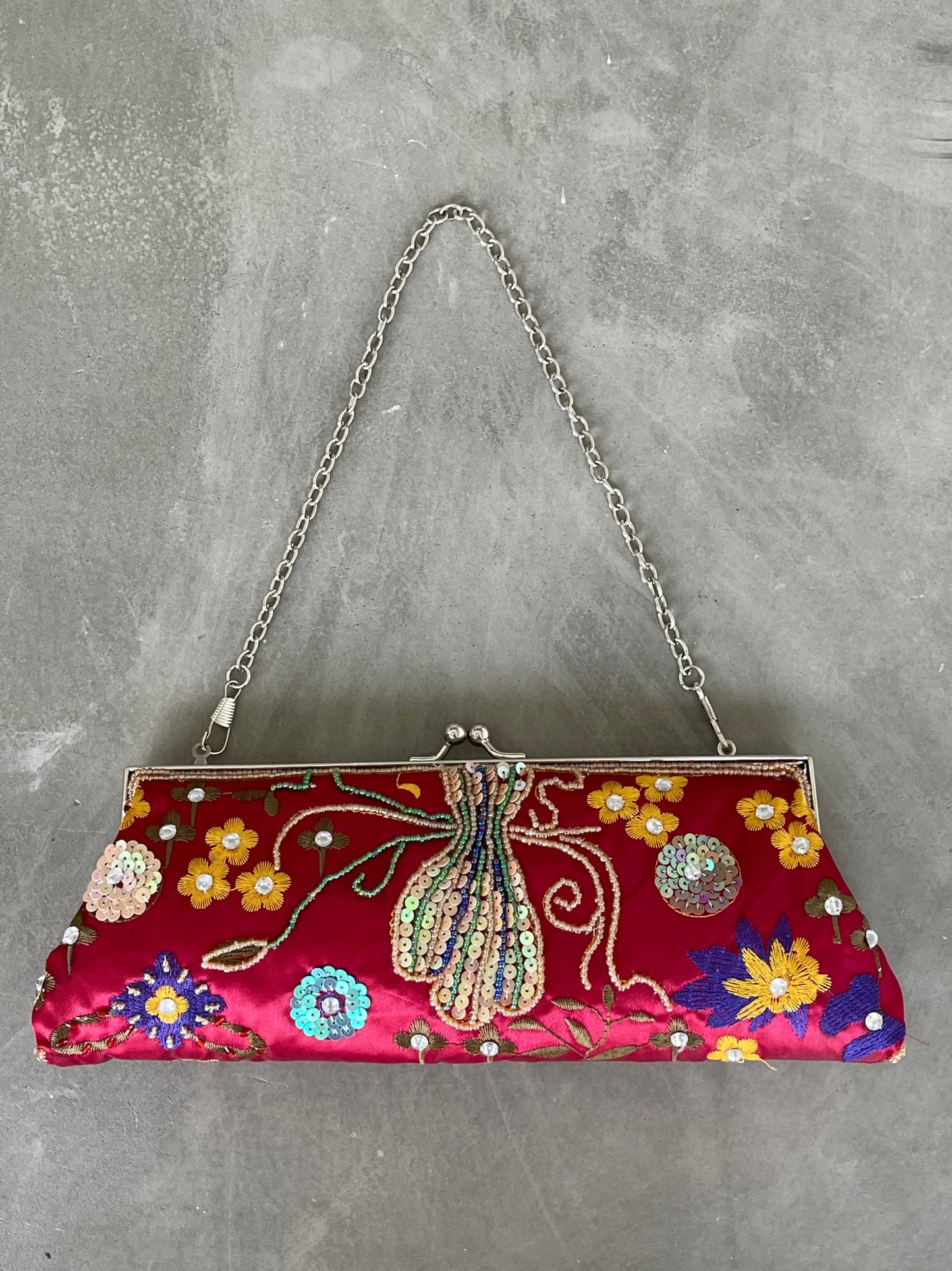 Butterfly Garden Embroidered Purse - Red