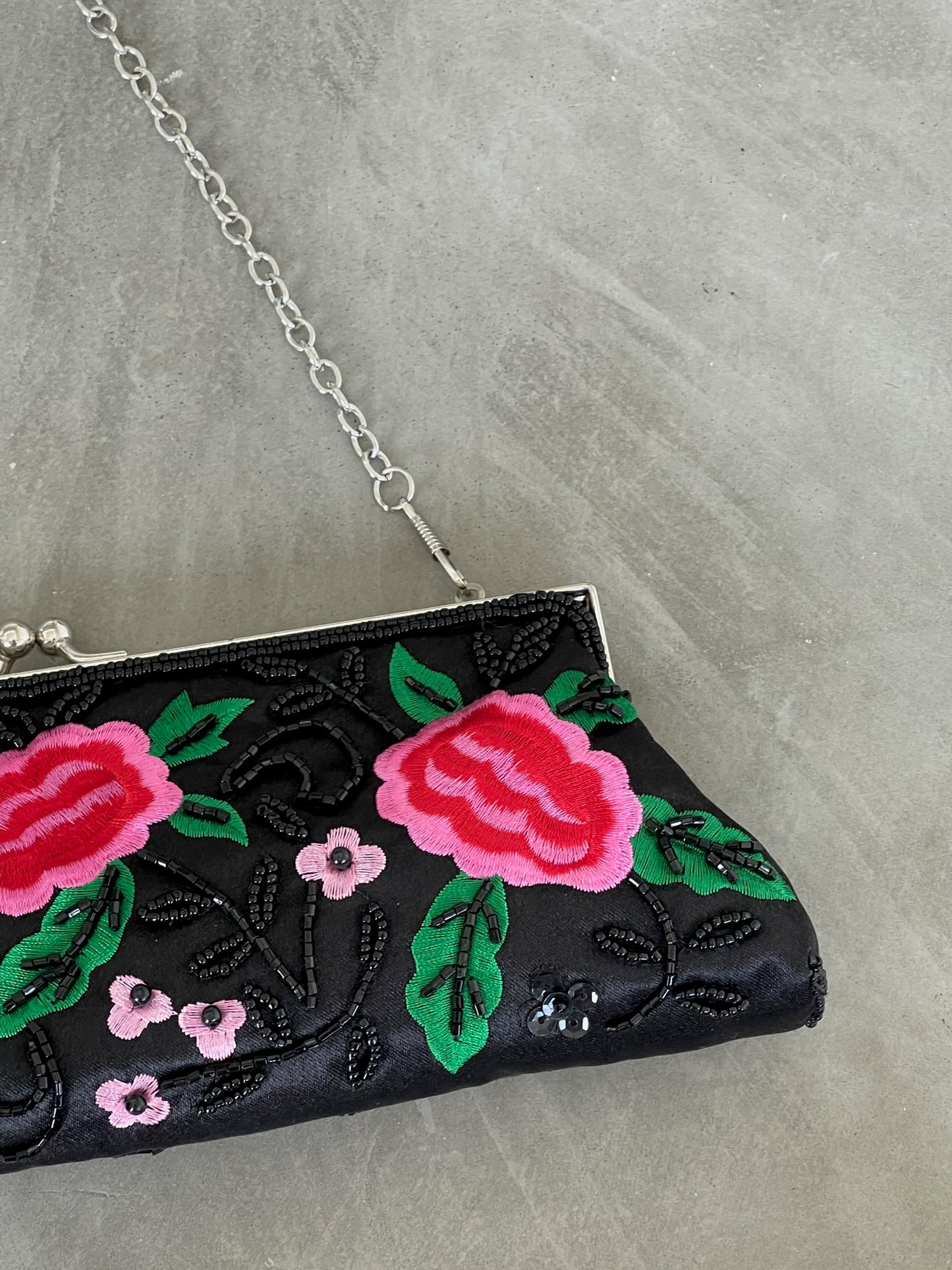 Bloom Embroidered Purse - Black
