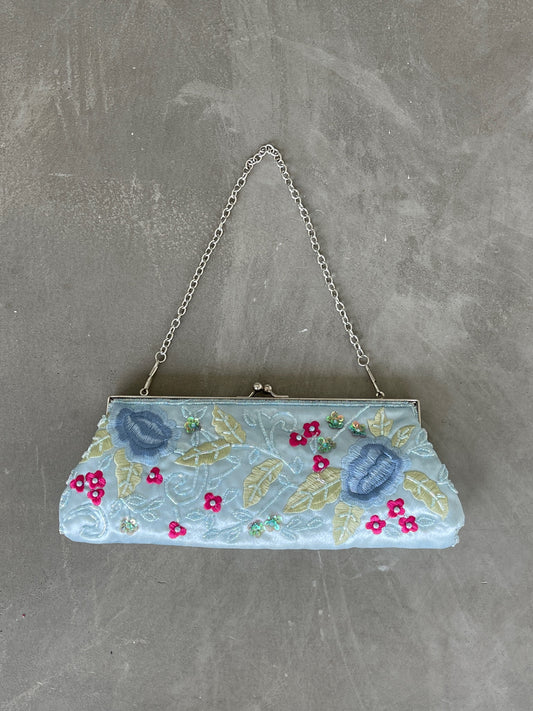 Bloom Embroidered Purse - Baby Blue