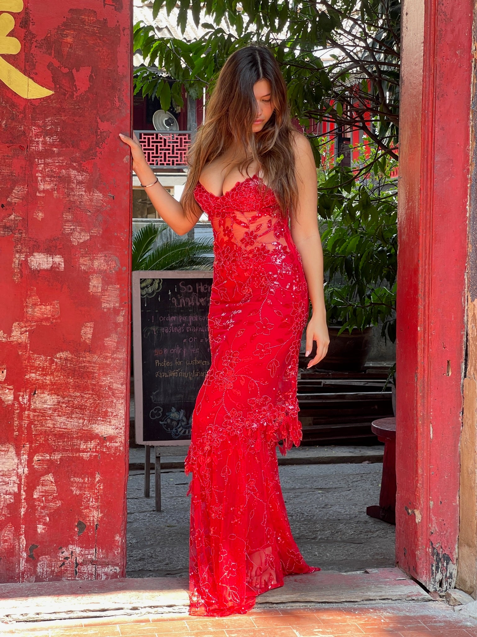 Neve Maxi Dress In Deep Red | Bardot
