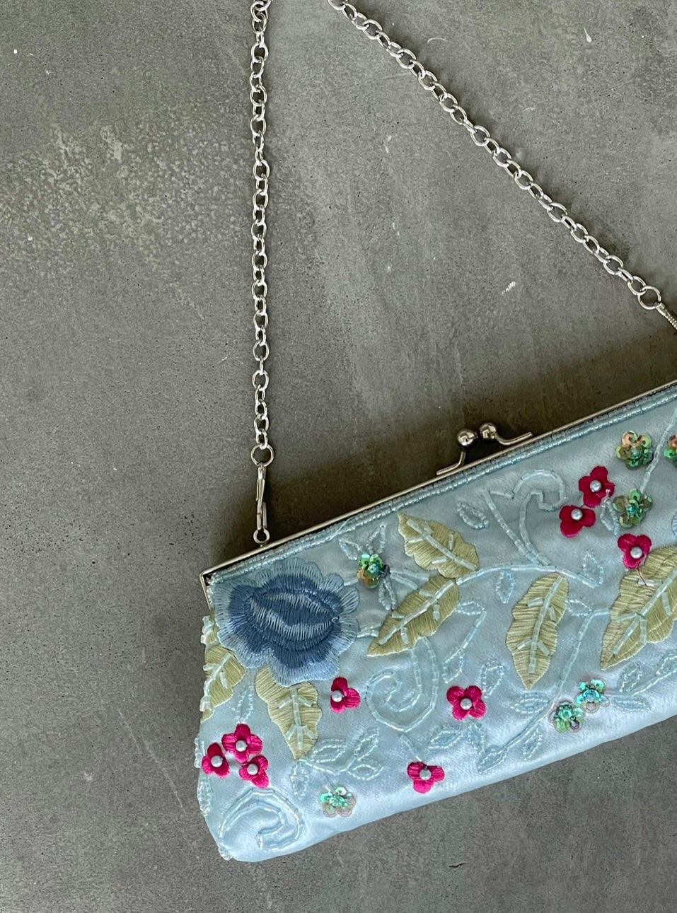 Bloom Embroidered Purse - Baby Blue